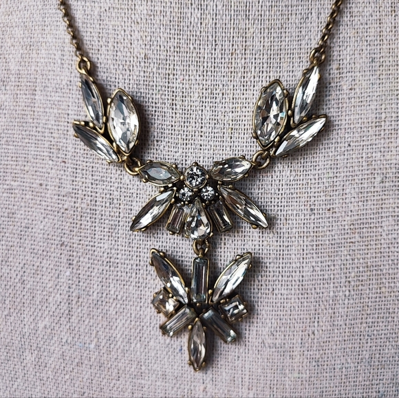 J. Crew Thin Navette Marquis Teardrop Crystal Clear Stones Statement Necklace - Picture 5 of 16